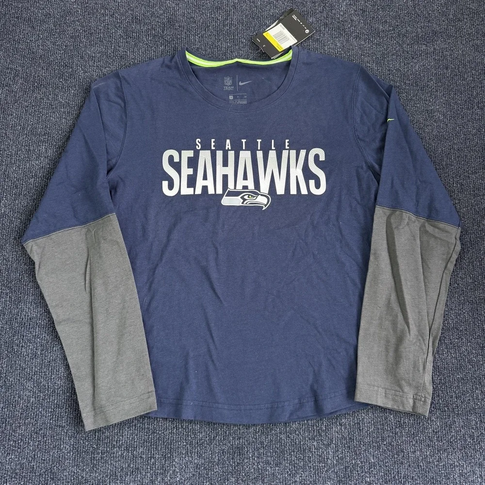 Seattle Seahawks Shirt Womens‎ Small Blue Gray NFL Football Nike Long Sleeve